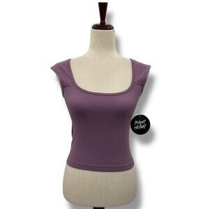 NEW Planet Heart Purple Top Size Small Cropped Wide U Neck Cap Sleeve Tank Top